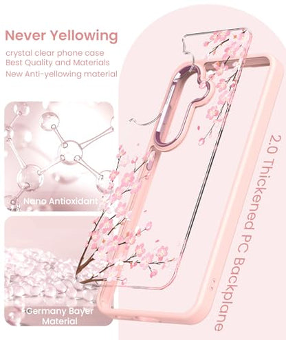 Crystal Clear Flower Pattern Case for Samsung Galaxy S26 FE-Pink | Girl Women Slim Soft TPU + Hard PC Military Grade Protective Phone Cover WithTempered Glass Screen Protector for S26 FE - color: S26 FE-Pink