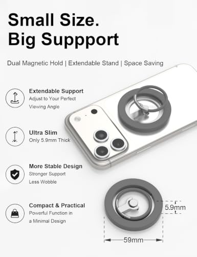 MagSafe Phone Grip Stand, 360° Rotatable, Dual-Sided Magnet - color: Gray