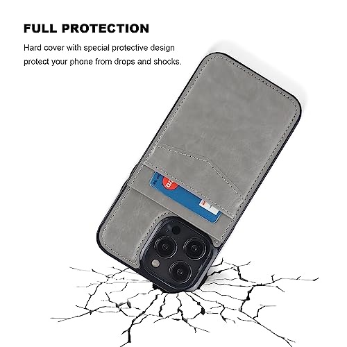 KIHUWEY for iPhone 14 Pro Max Wallet Case Card Holder Kickstand, Gray | Credit Card Slots, PU Leather, Magnetic Clasp, Flip Heavy Duty Protection Cover for Men and Women - color: Gray