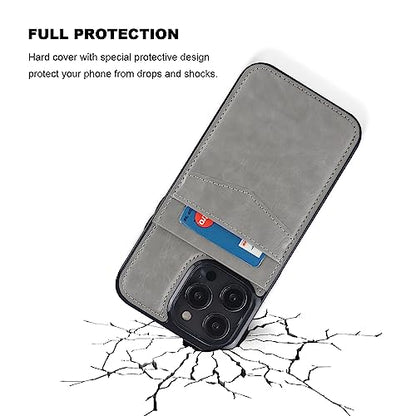 KIHUWEY for iPhone 14 Pro Max Wallet Case Card Holder Kickstand, Gray | Credit Card Slots, PU Leather, Magnetic Clasp, Flip Heavy Duty Protection Cover for Men and Women - color: Gray