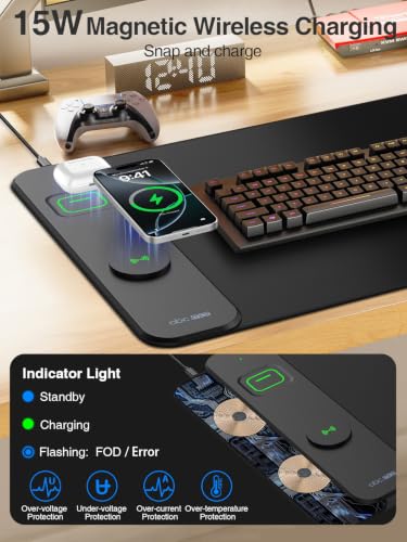 Magnetic Wireless Charging Mouse Pad, 31.5"x15.8" Large Desk Mat - color: Black