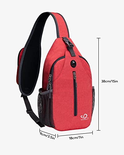 WATERFLY Crossbody Sling Backpack Sling Bag Travel Hiking Chest Bag Daypack | Small Hiking bag,Multi-compartment storage,Water-resistant,Breathable back pad,Reversible adjustable shoulder strap - color: Red