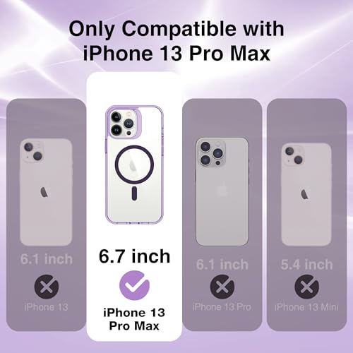 Supdeal Magnetic Clear Case for iPhone 13 Pro Max, [Compatible with MagSafe] [Non Slip Bumper & Not Yellowing] Military Grade Shockproof Transparent Silicone Phone Cover, 6.7", Purple - color: Purple, size: iPhone 13 Pro Max
