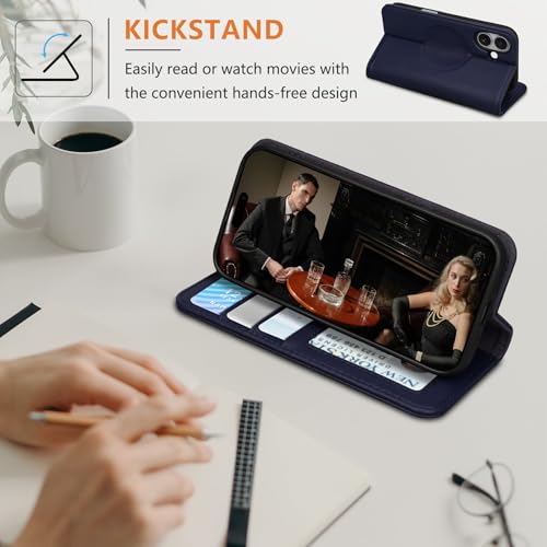for iPhone 17 Wallet Case 6.3" Flip Card Holder Kickstand Darkblue - color: Darkblue, size: 6.3" iPhone 17