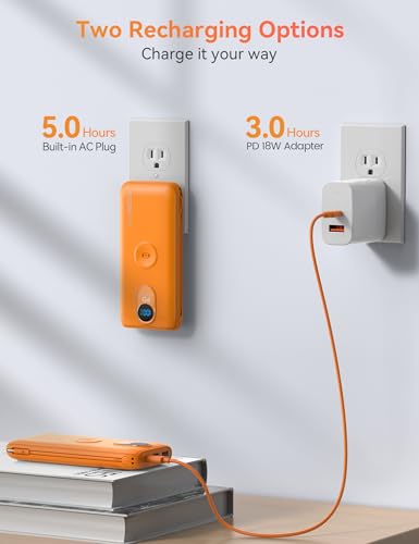Portable Charger Power Bank 10000mAh PD20W w/Built-in Cables & AC Plug - color: Orange