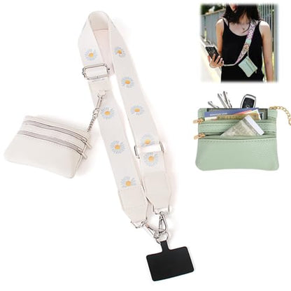 Phone Strap With Zippered Pouch, Universal Lanyard Crossbody Wrist Strap With Wallet, Adjustable - color: Beige A1