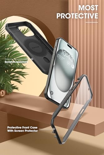 SUPCASE for iPhone 15 Case (6.1 inch), Compatible with MagSafe, Black | Built-in Kickstand, 360° Rotating Belt Clip,Screen Protector, Rugged Case for iPhone 14/13,Mil-Grade Protection, UB Pro Mag - color: Black
