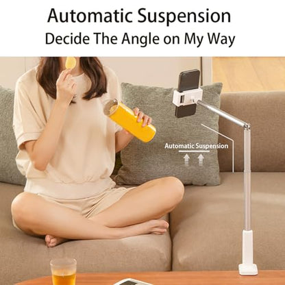 Phone Holder for Bed, Flexible Muti Angle Height Adjustable Metal Overhead Desk Phone Mount Universal 360° Lazy Long Arm Clamp Phone Mount for Table Bedside Bedframe