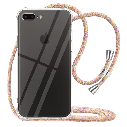 for iPhone 7 Plus Case Clear Hanging Adjustable Neck Lanyard Crossbody Phone Cover for iPhone 8 Plus Women Girls Soft Slim Protective Strap Mobile Case for iPhone 7/8 Plus 5.5 Inch - Rainbow - size: iPhone 7 Plus, iPhone 8 Plus