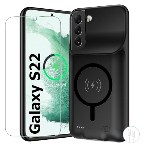 Battery Case for Galaxy S22, Upgraded 10000mAh Battery Pack Rechargeable Charger Case with Wireless Charging Compatible for Galaxy S22 (6.1 inch) External Charging Case (Black) - size: Galaxy S22