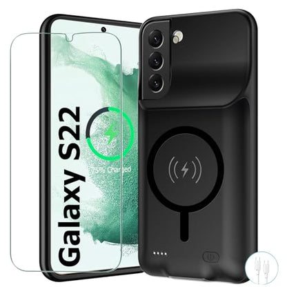Battery Case for Galaxy S22, Upgraded 10000mAh Battery Pack Rechargeable Charger Case with Wireless Charging Compatible for Galaxy S22 (6.1 inch) External Charging Case (Black) - size: Galaxy S22