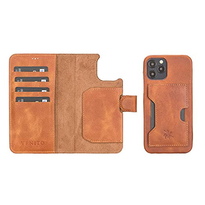 Venito Florence Leather Wallet Phone Case Compatible with iPhone 13 Pro (6.1 inch) - Extra Secure with RFID Blocking - Detachable Phone Wallet (Antique Brown) - color: Antique Brown, size: iPhone 13 Pro