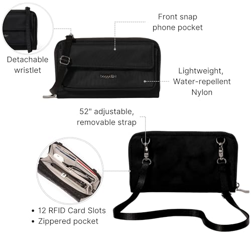 Baggallini Rfid Phone Wallet Crossbody - color: Black Twill