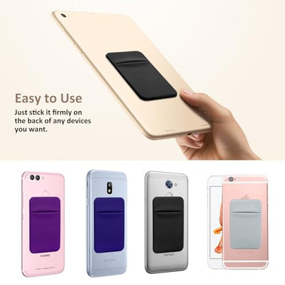 Costyle 4 Pack Slim Adhesive Cell Phone Card Holder Pocket Back of Phone - color: Black,Black,Black,Black