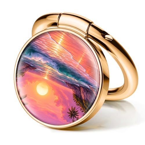 Cell Phone Ring Holder, Cute Phone Ring Grip Stand, 360°Rotation Funny Metal Kickstand Finger Grip Beautiful Beach Sun - color: Beautiful Beach Sun