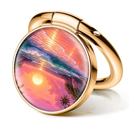 Cell Phone Ring Holder, Cute Phone Ring Grip Stand, 360°Rotation Funny Metal Kickstand Finger Grip Beautiful Beach Sun - color: Beautiful Beach Sun