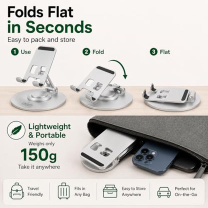 Uncaged Ergonomics Adjustable/Foldable Swivel Phone Stand for Desk (Silver) - color: Silver