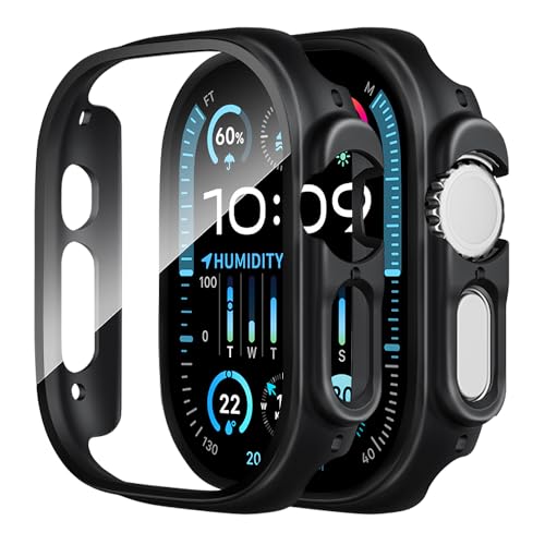 Smiling 2 Pack Case Compatible with Apple Watch Ultra 3(2025)/ Ultra 2 /Ultra 49mm with Tempered Glass Screen Protector, Hard PC Case Scratch-Resistant Overall Protective Cover - Black - color: Black, size: 49mm