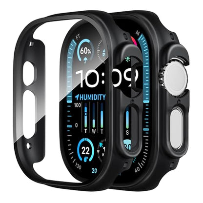 Smiling 2 Pack Case Compatible with Apple Watch Ultra 3(2025)/ Ultra 2 /Ultra 49mm with Tempered Glass Screen Protector, Hard PC Case Scratch-Resistant Overall Protective Cover - Black - color: Black, size: 49mm