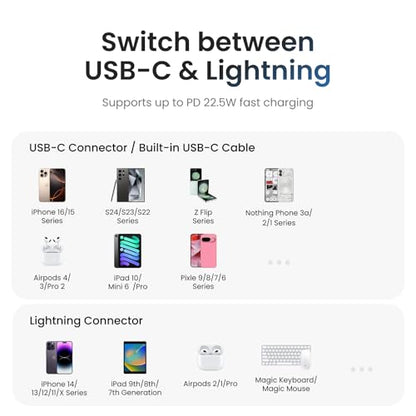 Mini Power Bank 5000mAh for iPhone, 22.5W Built-in Cable Portable Charger - color: Sliver