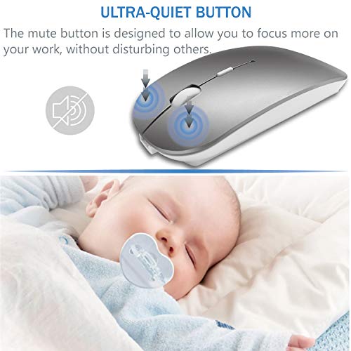 Bluetooth Wireless Mouse for MacBook Air Mac Pro Laptop Computer iPad Pad PC Laser Optical Rechargeable Mini Slim Silent Mouse Widely Used Desktop Hp iMac (Gray) - color: Grey