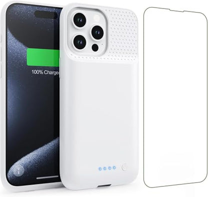 Battery Case for iPhone 15 Pro Max,Powerful 8600mah Ultra-Slim Protective Charging Case,15W Fast Charging Portable Rechargeable Expandable Battery Charger Cover for iPhone 15 Pro Max(6.7inch)-White - color: White