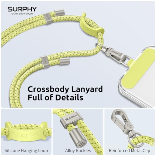 SURPHY Phone Lanyard Crossbody, Phone Strap Crossbody with 2 Tether Tabs - color: Lemon Speckle