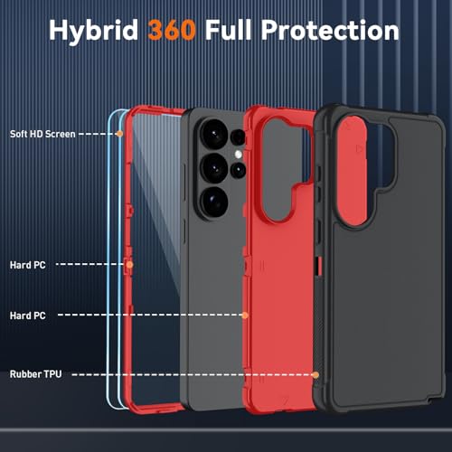 for Samsung Galaxy S26 Ultra Case with HD Screen Protector, 3-Layer Shockproof Military Grade Full Body Protection, Heavy Duty Hybrid Protective Phone Cover(Black/Red) - color: Black/Red