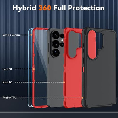 for Samsung Galaxy S26 Ultra Case with HD Screen Protector, 3-Layer Shockproof Military Grade Full Body Protection, Heavy Duty Hybrid Protective Phone Cover(Black/Red) - color: Black/Red