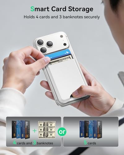 for MagSafe Wallet with Stand, 5 Card Holder, Slim Leather Magnetic Wallet for iPhone 17/16/15/14/13/12 Pro Max Plus Air Series, 3 Card Slots & 1 Cash Slot,White - color: White