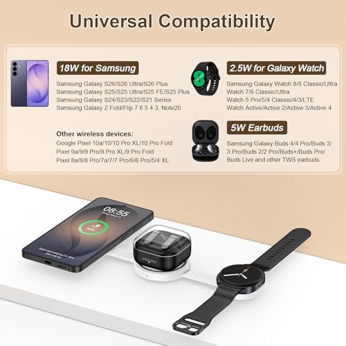 Foldable 3 in 1 Wireless Charging Station, Travel Charger Pad for Samsung