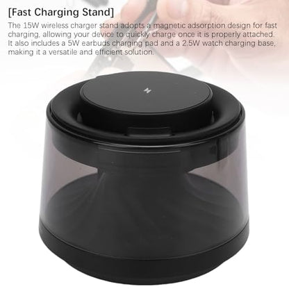 Zunate 3 in 1 Magnetic Charging Station for Phone, Earbuds and Watch, 15W Wireless Charger with Night Light and Wireless Bluetooth Speaker, Portable Charger for Home and Travel