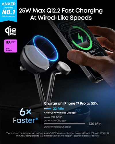 Anker Prime 3-in-1 Qi2.2 MagSafe Compatible 25W Wireless Charging Station - color: Phantom Gray