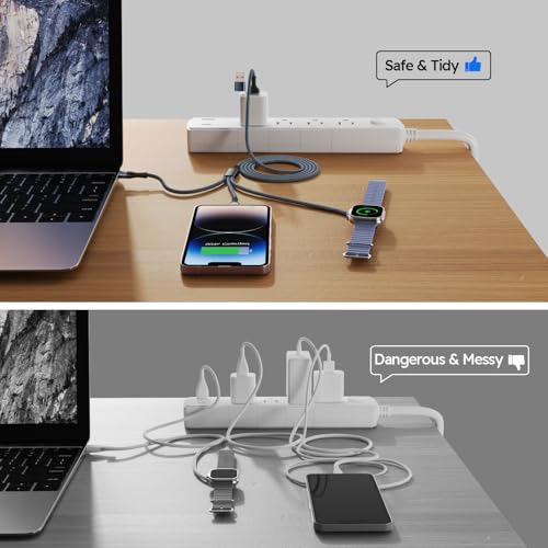 Travel Essentials 3in2 Multi Charging Cable for iPhone Watch Charger,2PC5FT - color: Dark Gray&Black, size: AC to C+L+iWatch