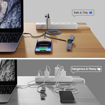 Travel Essentials 3in2 Multi Charging Cable for iPhone Watch Charger,6FT - color: Gray&Black, size: AC to C+L+iWatch