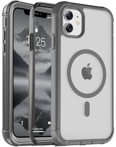 jaroco Magnetic for iPhone 11 Case Heavy Duty Protection Gray | Compatible with MagSafe,Military Grade Drop Protection,Translucent Matte,Non-Slip,Shockproof 2-Layer Durable Bumper Case - color: Gray, size: iPhone 11