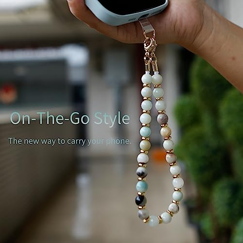 Marble Beaded Phone Wrist Strap for Women, Detachable Design - color: Amazonite
