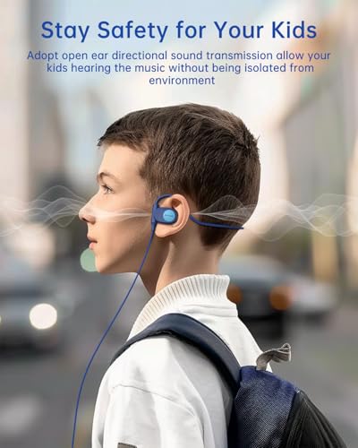 Mehomeli Kid Headphones, Air Conduction Open Ear Headphones, 3.5mm Jack - color: Blue