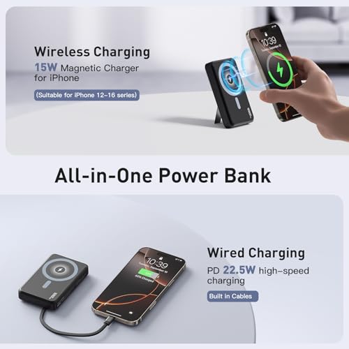 Tryetas 16800mAh Magnetic Power Bank Portable Charger with Built in Cables