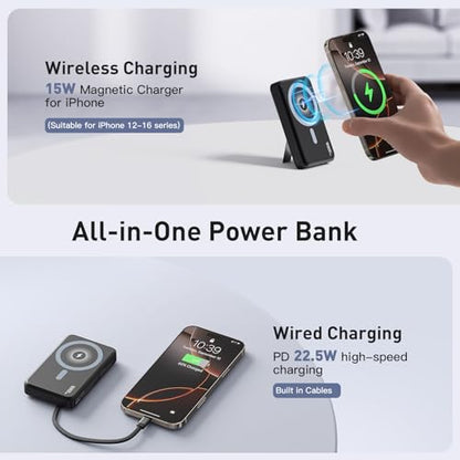 Tryetas 16800mAh Magnetic Power Bank Portable Charger with Built in Cables
