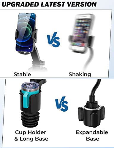 JOYTUTUS Cup Holder Phone Mount for Car, Car Cellphone Large Adapter Long Arm with 360 Degree Rotation, Compatible with iPhone, Samsung & All Smartphones,Black,1 Pack - color: black