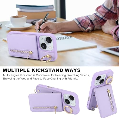 Crossbody Wallet Case for iPhone 11 with Lanyard Strap Card Slot Holder RFID Blocking Ring Kickstand,Magnetic Flip Folio Zipper Purse Case, PU Leather Cover Handbag,Purple - color: Purple, size: iPhone 11(6.1")