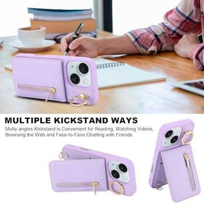 Crossbody Wallet Case for iPhone 11 with Lanyard Strap Card Slot Holder RFID Blocking Ring Kickstand,Magnetic Flip Folio Zipper Purse Case, PU Leather Cover Handbag,Purple - color: Purple, size: iPhone 11(6.1")