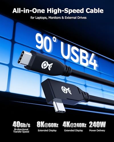 Cable Matters 40Gbps Right Angle USB4 Cable, 3.3ft - size: 3.3 Feet