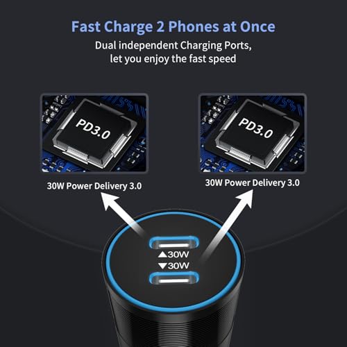 6 Pack 60W USB C Fast Car Charger 2-Port Adapter for iPhone/Android Phones