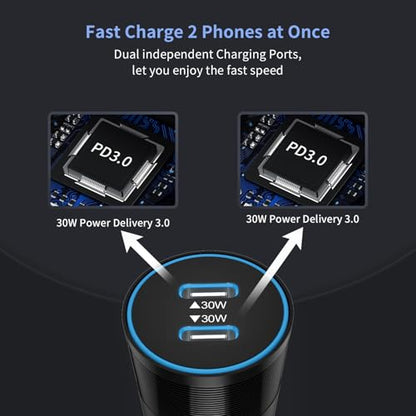 6 Pack 60W USB C Fast Car Charger 2-Port Adapter for iPhone/Android Phones