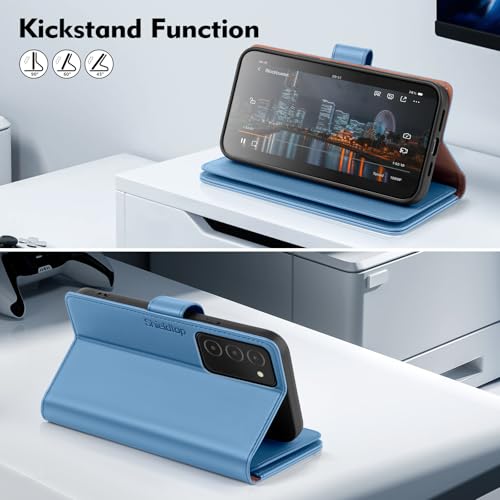 Shieldtop Compatible with Samsung Galaxy A03S US Wallet Case with Card Holder,RFID Blocking PU Leather Phone Case Folio Flip Shockproof TPU Protective Cover Credit Card Slots Women Men,Light Blue - color: Light Blue