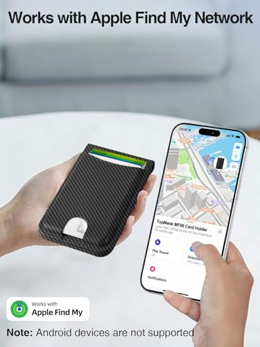 TopMade for MagSafe Wallet Works with Find My, Strongest Magnetic Wallet - color: Carbon Fiber Black