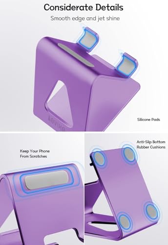 Aoviho Cell Phone Stand for Desk, Aluminum Phone Holder,Purple - color: Purple