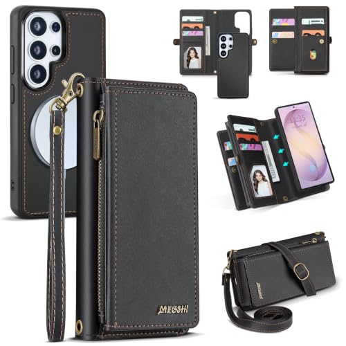 for Samsumg Galaxy S26 Ultra Wallet Case, Detachable Magnetic Phone Case,Faux Leather Strap Wallet,with RFID Blocking,Zipper Card Holder,Shoulder Straps (Black) - color: Black, size: Samsumg Galaxy S26 Ultra